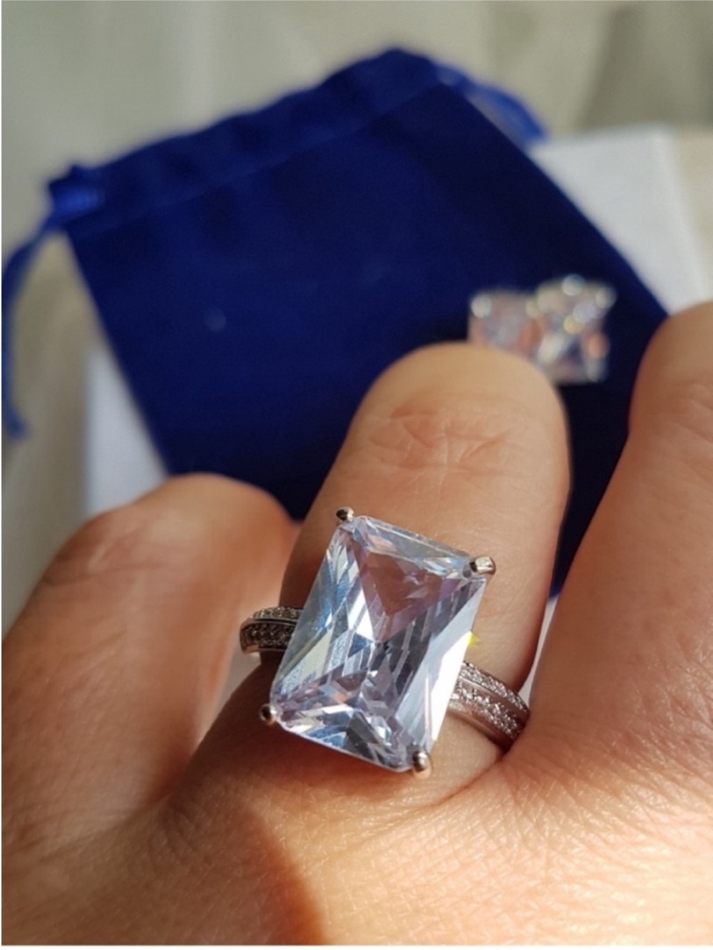 Swarovski Elements 925 Sterling Silver 6ct Emerald-cut Solitaire Ring NEW